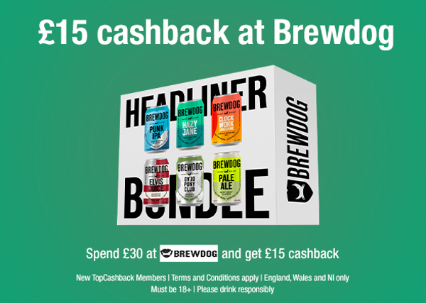 £15 cashback on £30+ spends at BrewDog