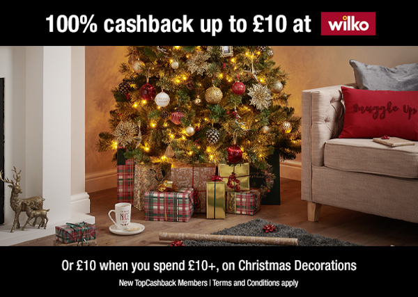 100% cashback up to £10 at Wilko (Christmas decorations)
